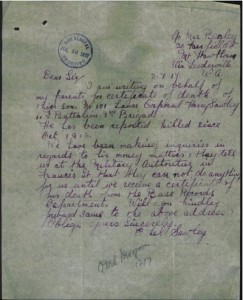 101 Harry Sawley - Letter to Base Records from sister Ethel SAWLEY