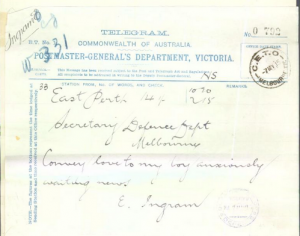 Telegram from Elizabeth Ingram